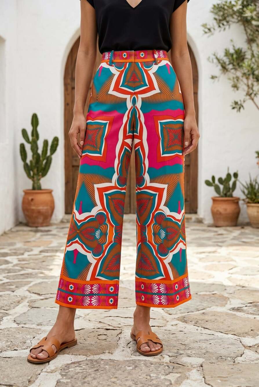 Zara Printed High-Waisted Satin Culotte Wide Leg Pants XS
